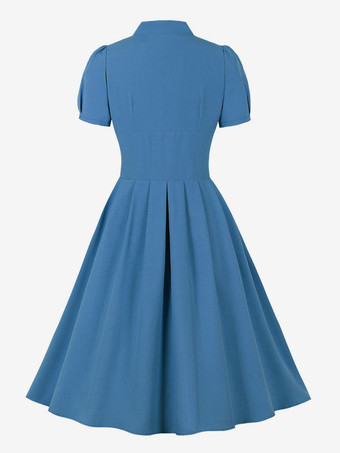 レトロワンピース　1950年代オードリー・ヘップバーン風　ピンク　半袖　Vネック　二次会　お呼ばれ　発表会　スイングドレス