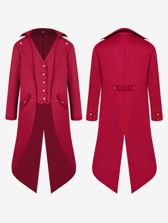 レッド メンズビクトリア朝中世ジャケット燕尾服ヴィンテージ衣装タキシードルネッサンスカーニバルコート