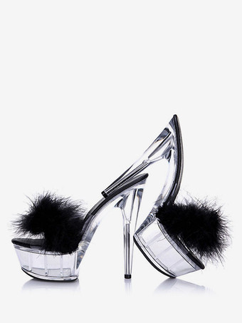 女性のためのセクシーなサンダルブラックオープントゥスティレットヒールミュール ポールダンスシューズ