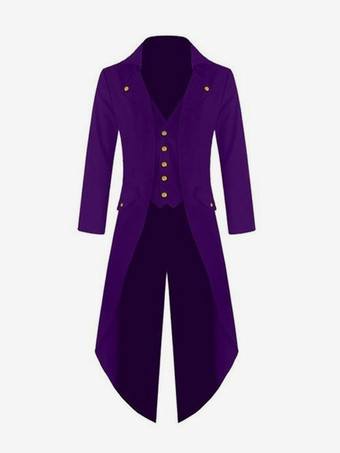 パープル 人のための黒のビンテージコート貴族ボタン装飾タキシードレトロ衣装ハロウィン