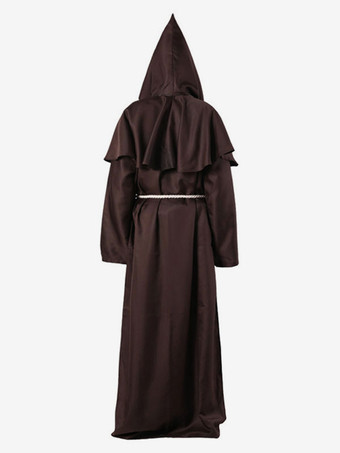 モンク カーニバル コスチューム 中世 フード付き 男性 ローブ バーガンディ