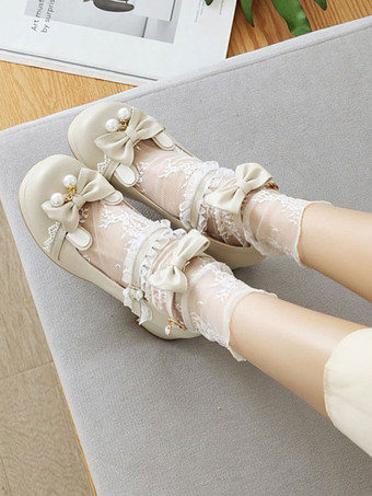 スウィートロリータフットウェアブラックボウノットPUレザーデイリーカジュアルロリータシューズ