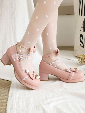 スウィートロリータフットウェアブラックボウノットPUレザーデイリーカジュアルロリータシューズ