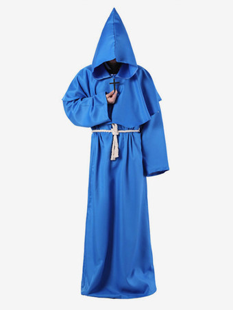 ロイヤルブルーモンク カーニバル コスチューム 中世 フード付き 男性 ローブ バーガンディ