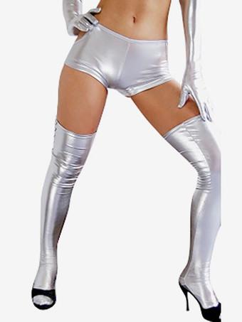 Halloween Unisex Silver Gray Shiny Metallic Zentai Suit