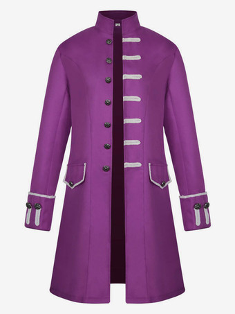 パープル ヴィンテージ中世フロックコート男性スタンドカラージャケットハロウィンコスチューム制服