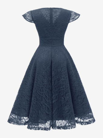 1950年代のレトロなグラマードレス Vネック 半袖 バーガンディ ミディアム ロカビリー ドレス