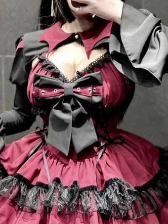 ゴスロリ ドレス ピンク レッド セクシー 甘い小悪魔 スリム フィットとボインのレースアップ ドレス