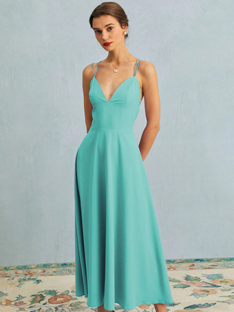 ティールブラック ドレス スパゲッティ ストラップ ノースリーブ プリーツ プロム マキシ ドレス