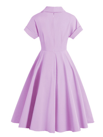 ヴィンテージ グラマー ドレス ターンダウン カラー ボタン 1950 年代 オードリー ヘップバーン スタイル 半袖 ミディアム イエロー ロカビリー ドレス