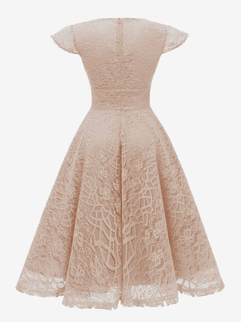 1950年代のレトロなグラマードレス Vネック 半袖 バーガンディ ミディアム ロカビリー ドレス