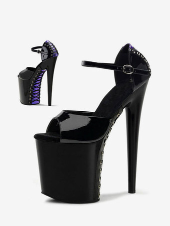 パープル レディース靴　サンダル　新作　厚底サンダル　美脚　アンクルストラップ　20cm　オープントゥ　スティレットヒール　PU　