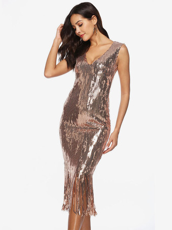 Faschingskostüm 20er Jahre Kleid Charleston Kleid für Damen Polyester mit Fransen Vintage Kleid Karneval Kostüm