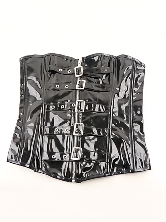 ポールダンス衣装メタリックバックルPVCセクシーコスチュームコルセットナイトクラブウェア