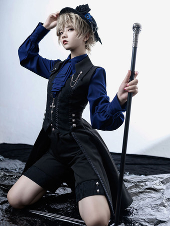 ブルー ゴスロリ ブラウス 長袖 ロリータ トップ ブラウス ロリータ シャツ グレー