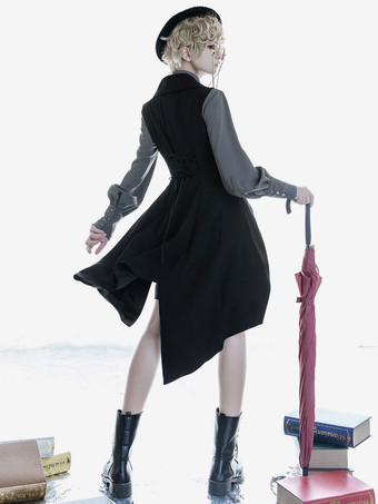 王子スタイル ブラック ポリエステル オーバー コート コート ロリータ Outwears