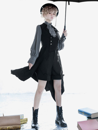 王子スタイル ブラック ポリエステル オーバー コート コート ロリータ Outwears