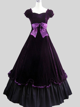 ブラック 黒のレトロな衣装弓ポリエステル マリー ・ アントワ ネット衣装花柄ドレス女性のレトロなチュニック古着 バーガンディ