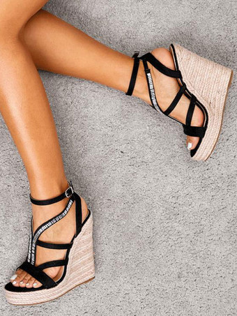 女性の夏のサンダルテリーウェッジヒールオープントウヒールサンダル