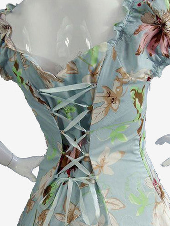 黒のレトロな衣装弓ポリエステル マリー ・ アントワ ネット衣装花柄ドレス女性のレトロなチュニック古着 バーガンディ