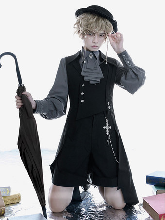 Ouji Style Black Polyester Overcoat Coat Lolita Outwears