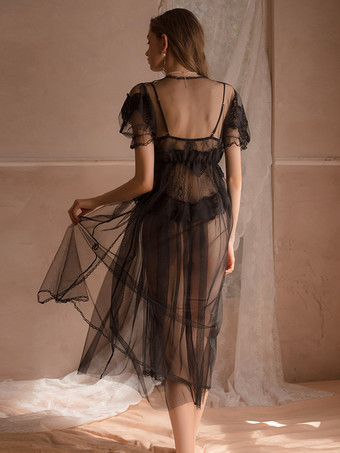 女性シュミーズ ホワイト ポリエステル レース シアー ストレッチ シュミーズ オーバーコート パンティ 3点セット セクシー ランジェリー 衣装