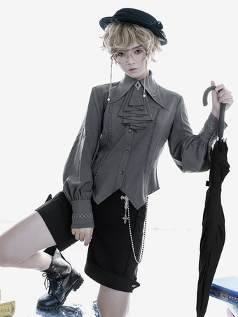 ゴスロリ ブラウス 長袖 ロリータ トップ ブラウス ロリータ シャツ グレー