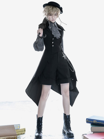 王子スタイル ブラック ポリエステル オーバー コート コート ロリータ Outwears