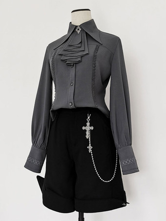 ゴスロリ ブラウス 長袖 ロリータ トップ ブラウス ロリータ シャツ グレー