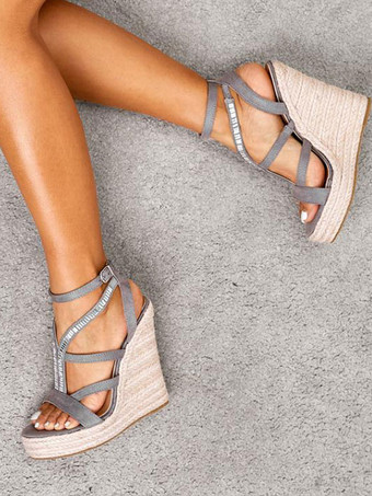 女性の夏のサンダルテリーウェッジヒールオープントウヒールサンダル