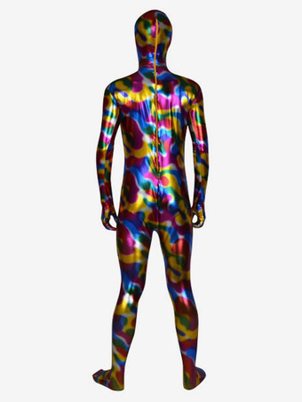 Carnevale Costume di Zentai di vestito multicolore completo colorato lucido metallico Halloween