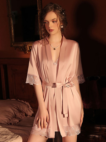 ピンク女性のためのシュミーズ バーガンディ ポリエステル サッシュ オーバーサイズ ドレス サッシュ 2点セット ランジェリー 衣装