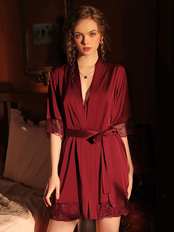 ワインレッド 女性のためのシュミーズ バーガンディ ポリエステル サッシュ オーバーサイズ ドレス サッシュ 2点セット ランジェリー 衣装