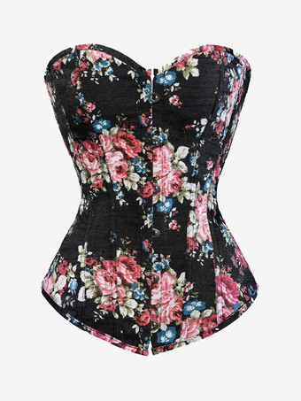 ブラック デニムコルセットヴィンテージフローラルプリントレースアップウエストトレーナー2025