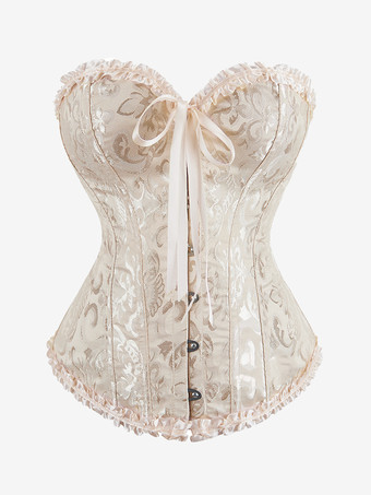abricot Corset de mariée blanc en jacquard avec ceinture de maintien au niveau du buste