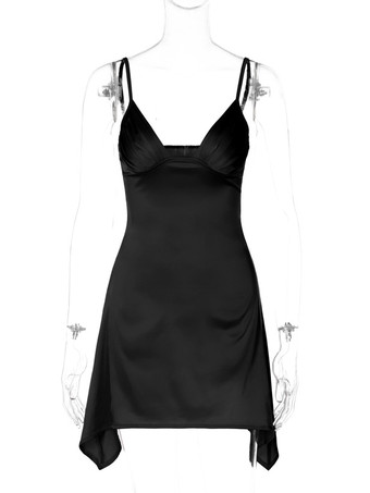 サマードレス Vネック プリーツ バックレス ピンク ミニ丈 ビーチドレス