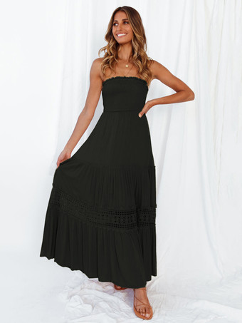 ブラック サマードレス バトーネック レース ホワイト ロング ビーチドレス