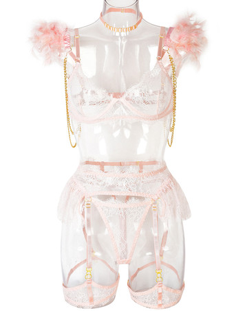 Lingerie Soutiens-Gorge Sous-Vêtement Pour Femme Rose 3 Pièces