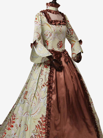 ライトブラウンのレトロな衣装フリル ポリエステル ドレス女性のレトロなマリー ・ アントワ ネット衣装チュニック古着