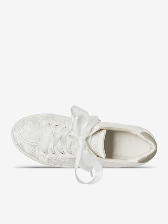 女性の結婚式の靴キャンバス ラウンド トゥ フラット ブライダル スニーカー シューズ