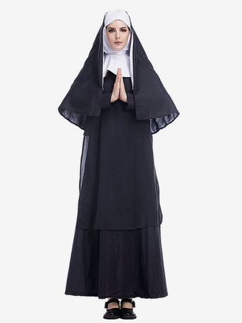 Halloween Costumes Woman's Nun Two-Tone Hood Black Clothes Halloween Holidays Costumes