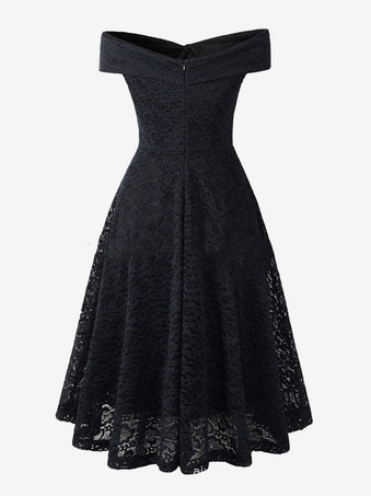 レースドレス ダークネイビー Vネック ノースリーブ オープンショルダー レース 中空 レトロ グラマー ラップドレス ワインレッド