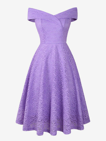 ラベンダーカラーレースドレス ダークネイビー Vネック ノースリーブ オープンショルダー レース 中空 レトロ グラマー ラップドレス ワインレッド