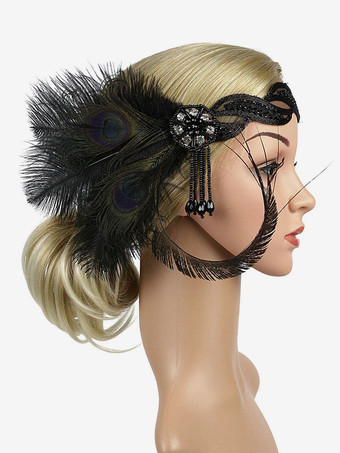 羽毛フラッパーヘッドピース1920年代のグレートギャツビーヘッドバンド女性レトロヘアアクセサリーハロウィーン