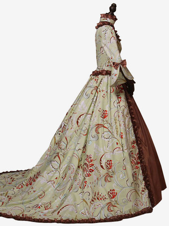 ライトブラウンのレトロな衣装フリル ポリエステル ドレス女性のレトロなマリー ・ アントワ ネット衣装チュニック古着