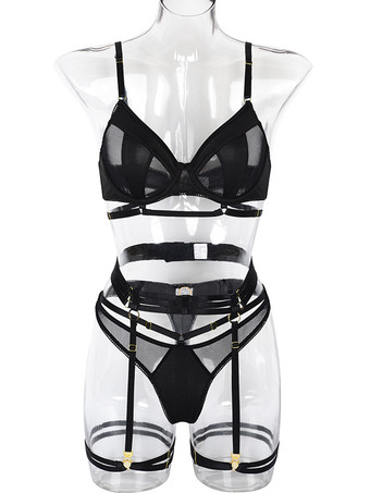 ランジェリー ブラジャー ブラ 女性用 ブラック ポリエステル 3ピース セクシー ホット アンダーウェア