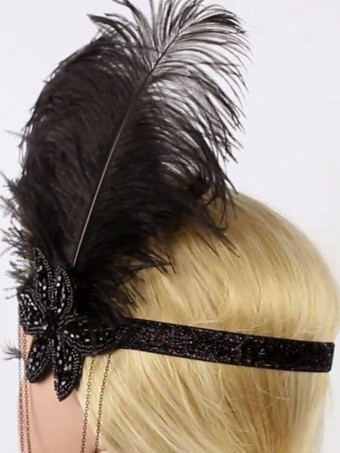 フラッパーヘッドバンド　2025　1920sコスチューム　グレート・ギャツビー　フェザー　ヘッドピース　ワインレッド女性　ヴィンテージアクセサリーハロウィン