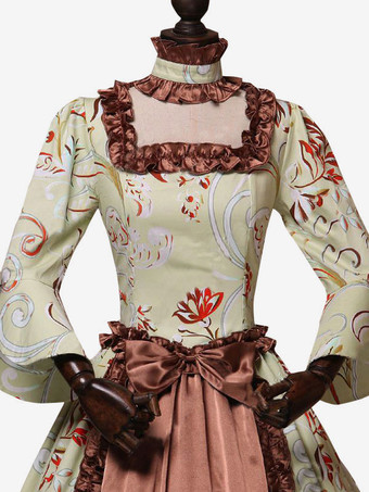 ライトブラウンのレトロな衣装フリル ポリエステル ドレス女性のレトロなマリー ・ アントワ ネット衣装チュニック古着