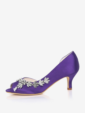 白いウェディングシューズスパンコールラインストーンのぞき見つま先子猫ヒールブライダルシューズウェディングゲストシューズ