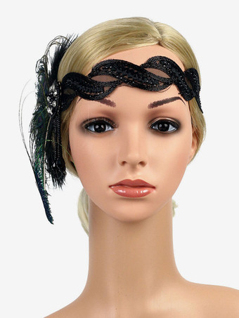 羽毛フラッパーヘッドピース1920年代のグレートギャツビーヘッドバンド女性レトロヘアアクセサリーハロウィーン